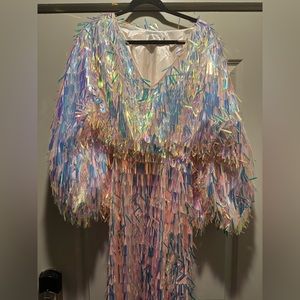Brand new, never worn Iridescent fringe dress. Size XL